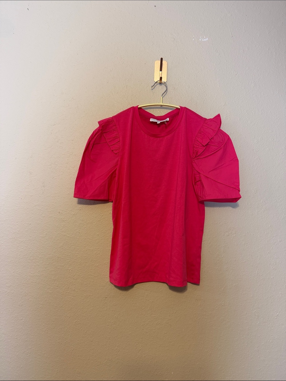 English Factory Top Cotton Pink Ruffle Sleeve Top Size Small